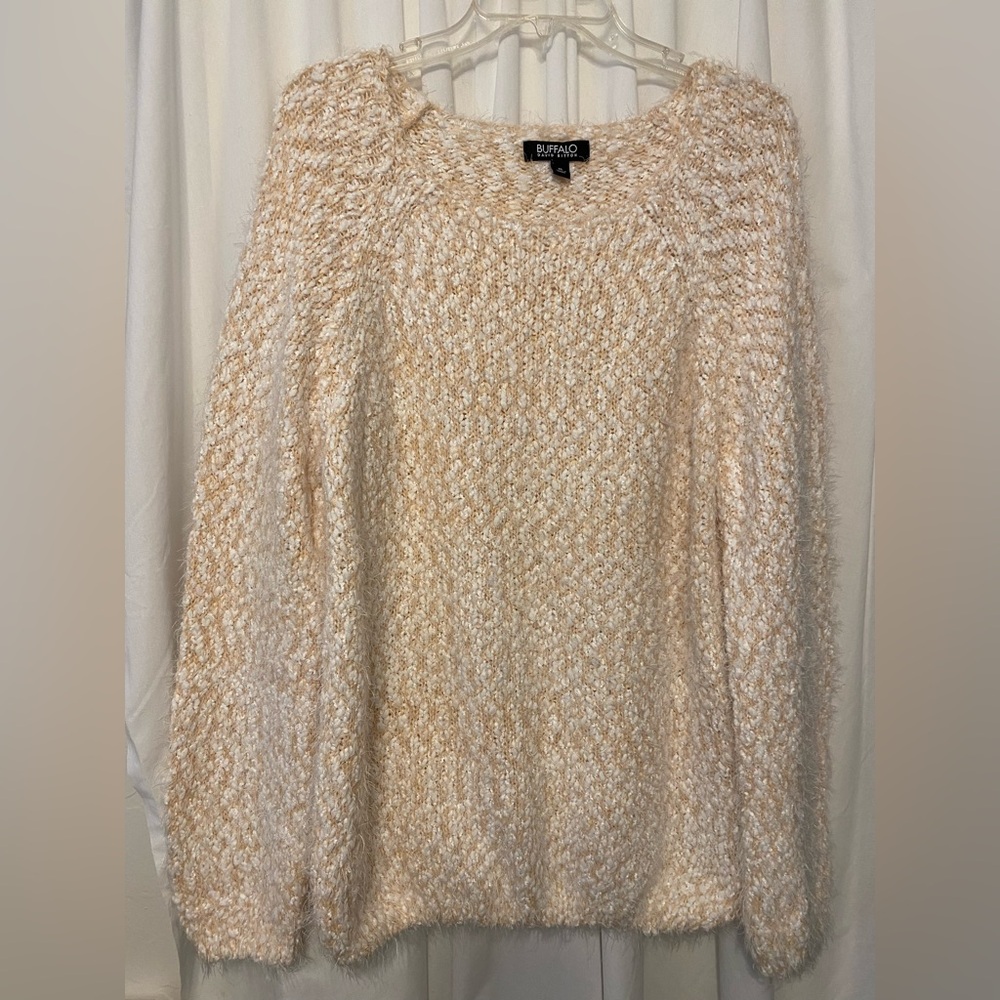 Buffalo/David Bitton Peach White Varigated Eyelash Knit Crew Neck Sweater Sz XL
